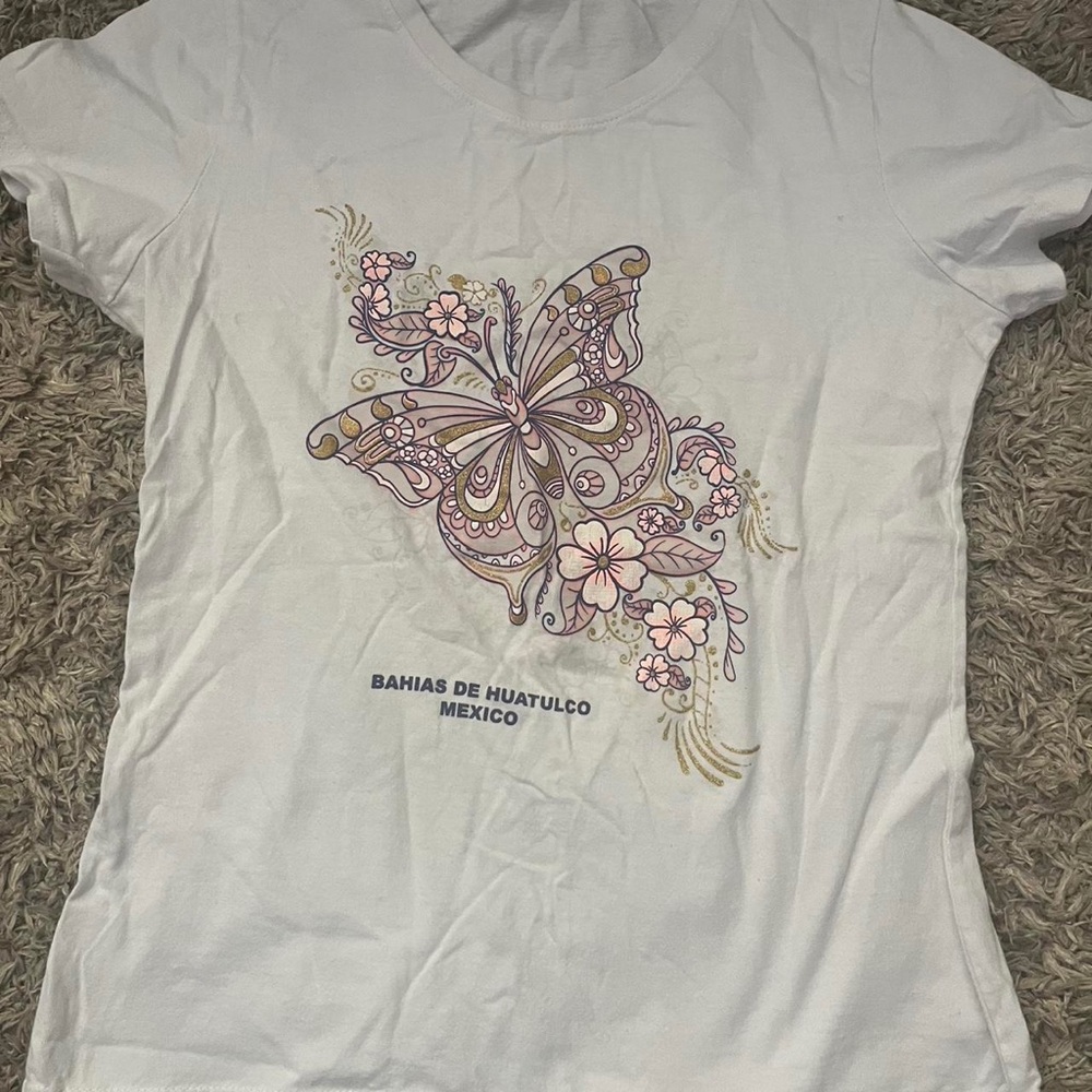 White T-Shirt with Butterfly Design